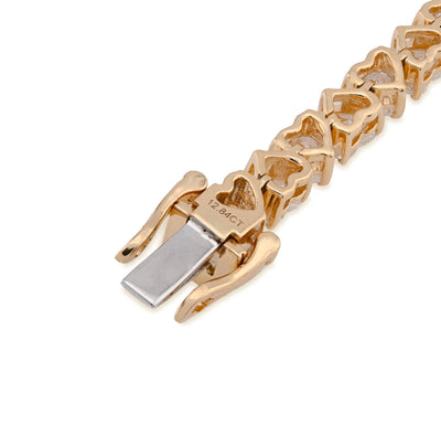 14K Yellow 30 Pointer Solitaire Gold Heart Link 12.84CT Lab Diamond 7" Women Bracelet - Elite Jewelers - Bracelets