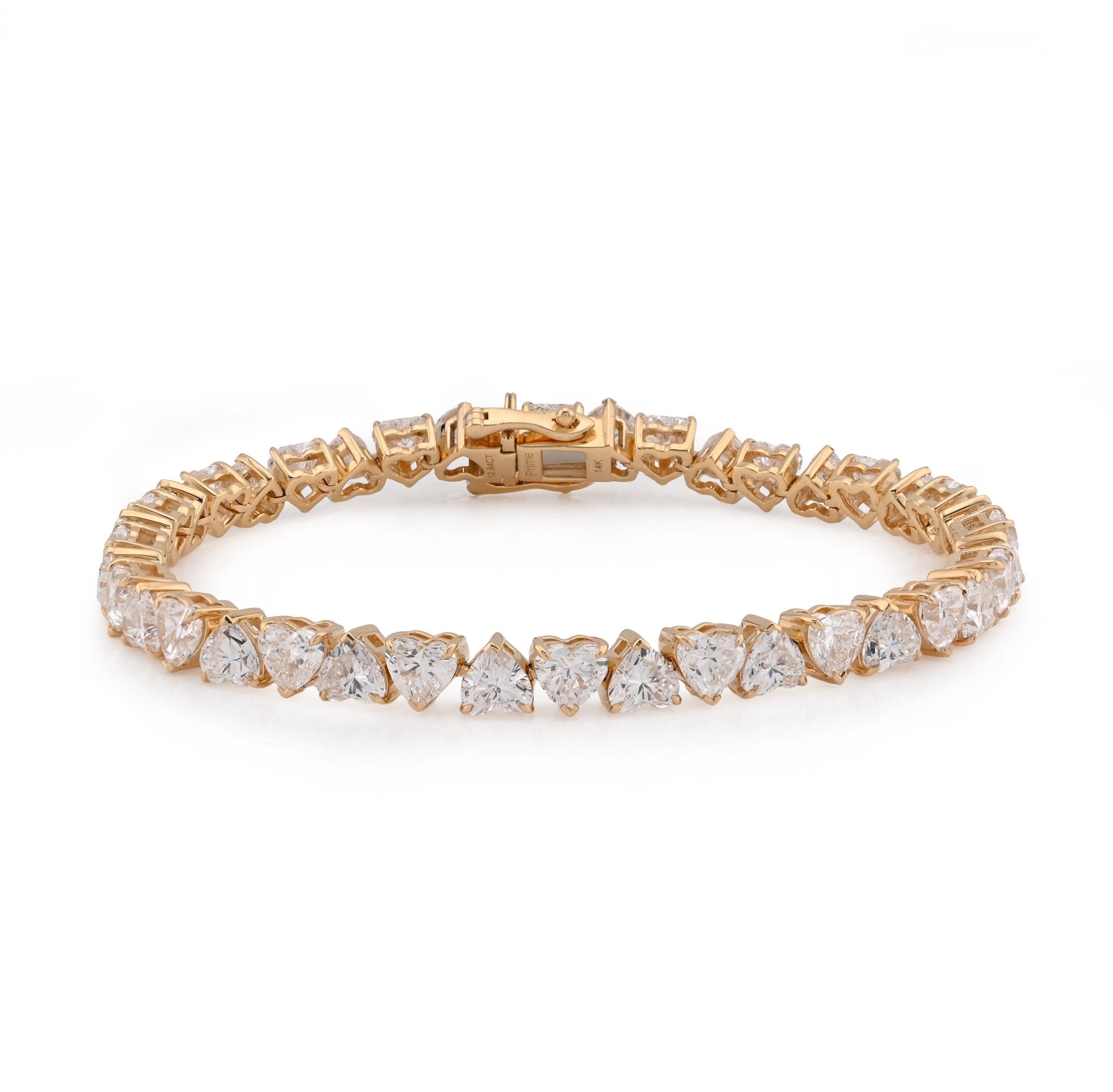 14K Yellow 30 Pointer Solitaire Gold Heart Link 12.84CT Lab Diamond 7" Women Bracelet - Elite Jewelers - Bracelets