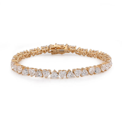 14K Yellow 30 Pointer Solitaire Gold Heart Link 12.84CT Lab Diamond 7" Women Bracelet - Elite Jewelers - Bracelets