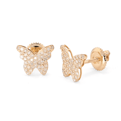 14k Yellow Gold 0.38CTW Natural Diamond Butterfly Studs Womens 1.17g Earring - Elite Jewelers - Earrings