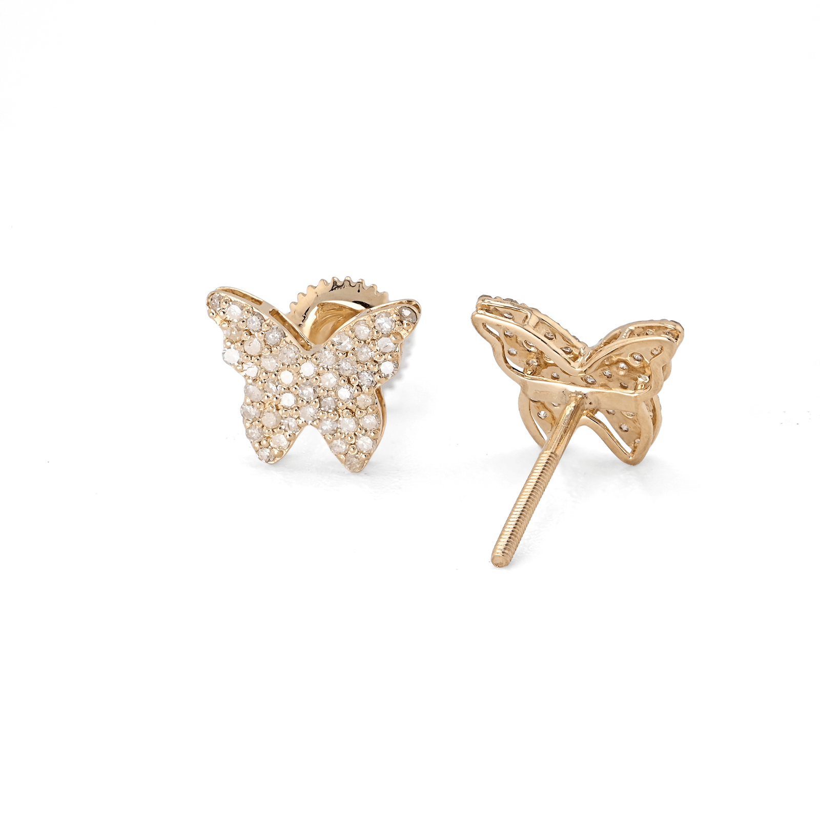 14k Yellow Gold 0.38CTW Natural Diamond Butterfly Studs Womens 1.17g Earring - Elite Jewelers - Earrings