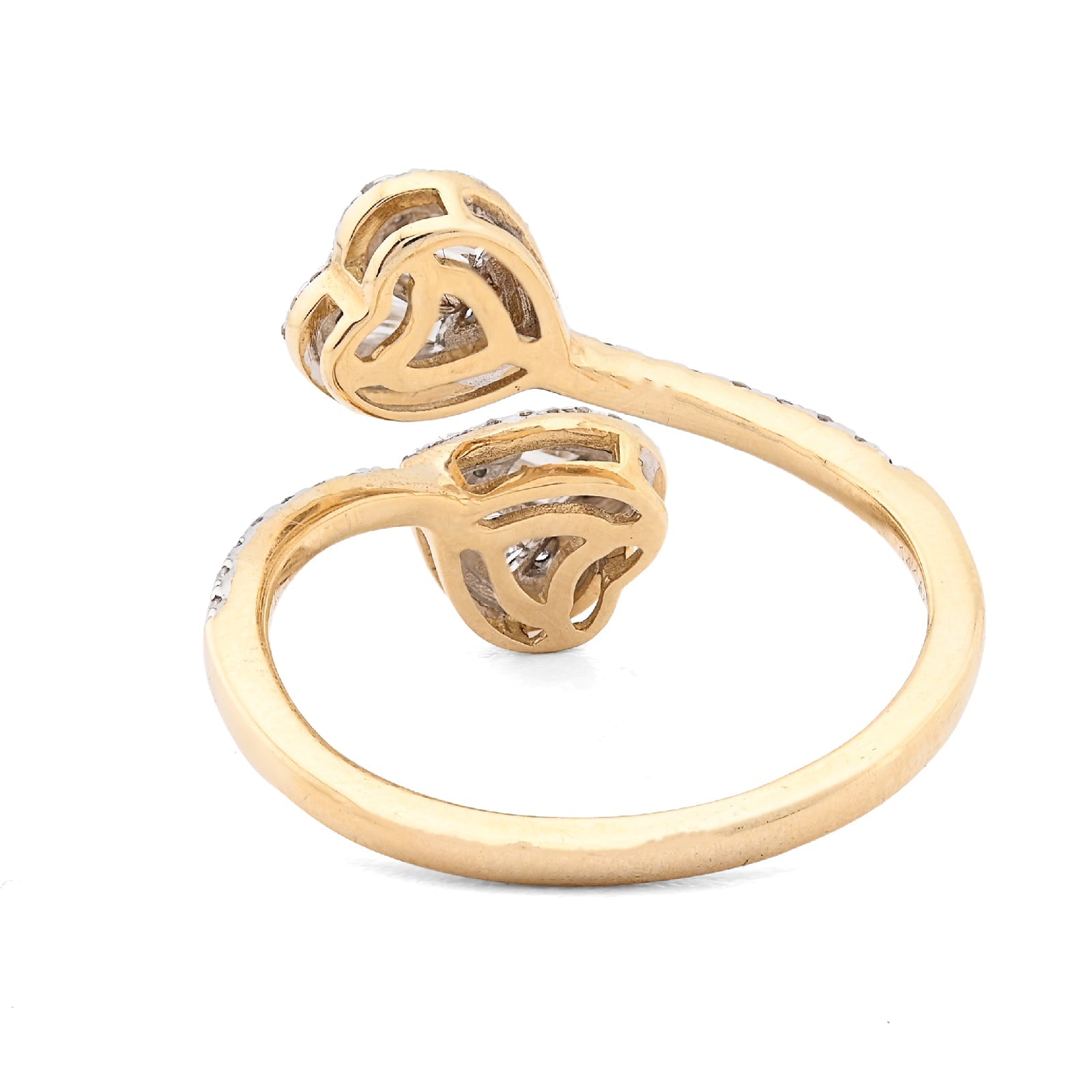 14K yellow Gold 0.40 CT Natural Diamond Twin Heart Round/Baguette Women Ring - Elite Jewelers - Rings