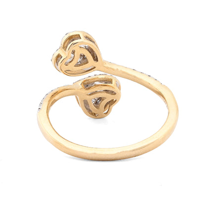 14K yellow Gold 0.40 CT Natural Diamond Twin Heart Round/Baguette Women Ring - Elite Jewelers - Rings