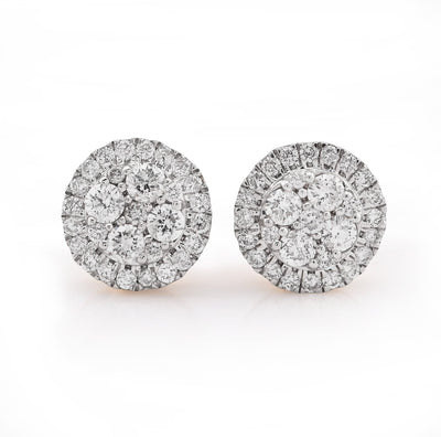 14K Yellow Gold 0.50CT Natural Diamond Halo Flower Cluster Earrings Men Women Studs - Elite Jewelers - Earrings