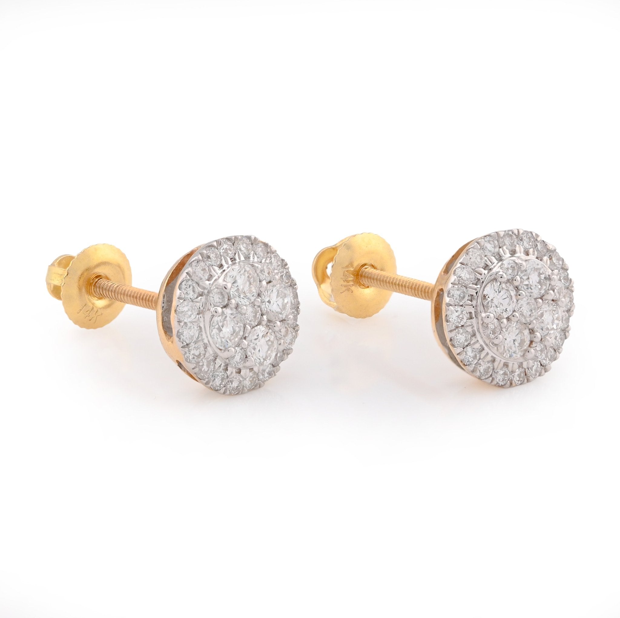 14K Yellow Gold 0.50CT Natural Diamond Halo Flower Cluster Earrings Men Women Studs - Elite Jewelers - Earrings