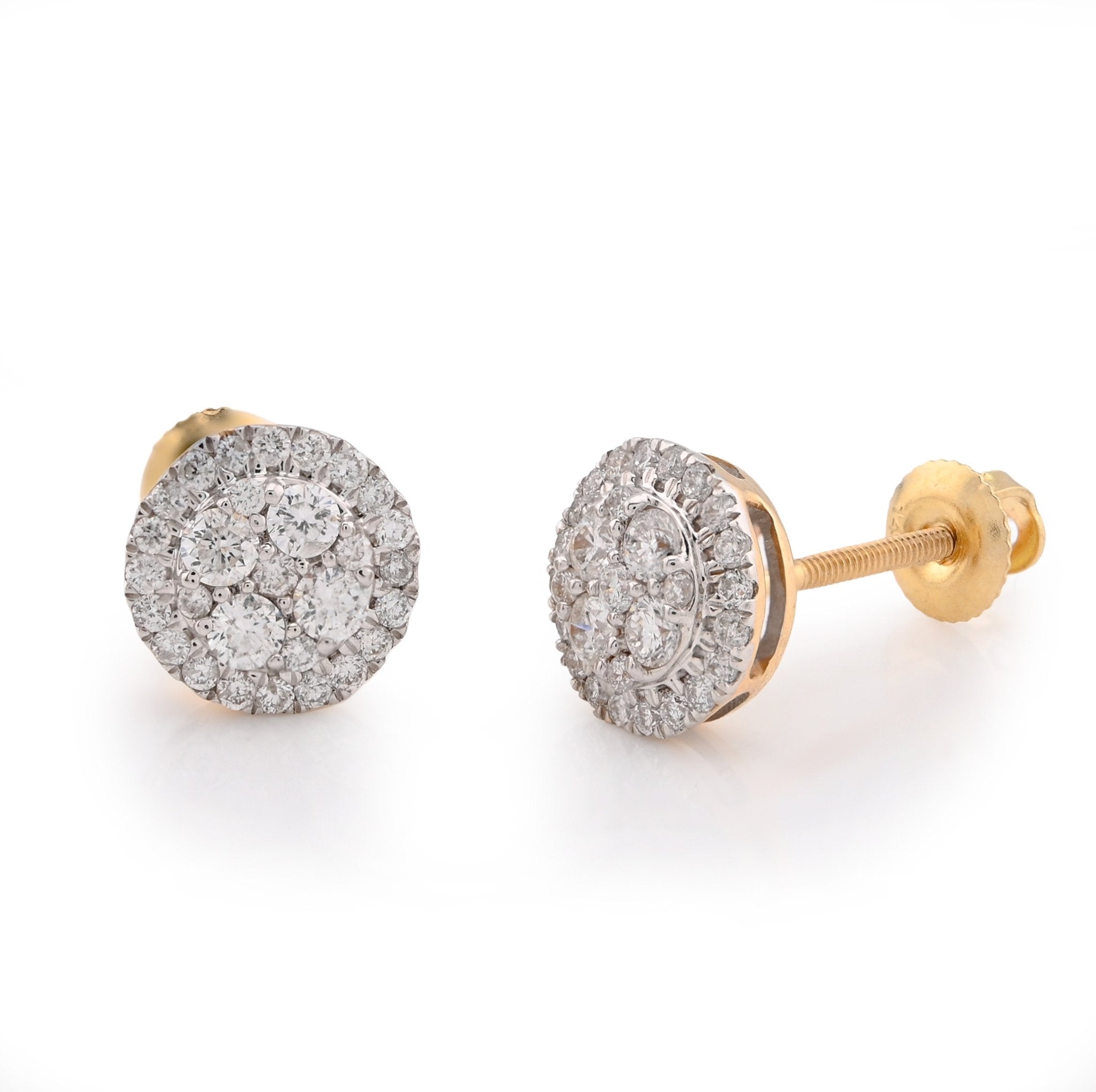 14K Yellow Gold 0.50CT Natural Diamond Halo Flower Cluster Earrings Men Women Studs - Elite Jewelers - Earrings