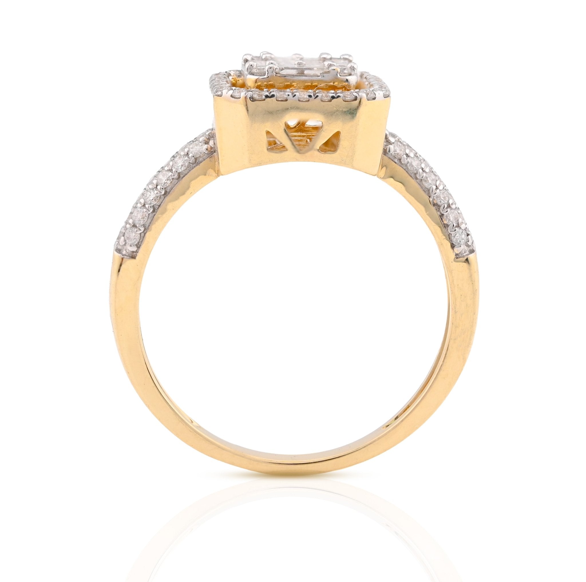 14K Yellow Gold 0.56CT Natural Diamond Round/Baguette Square shape Women Ring - Elite Jewelers - Rings