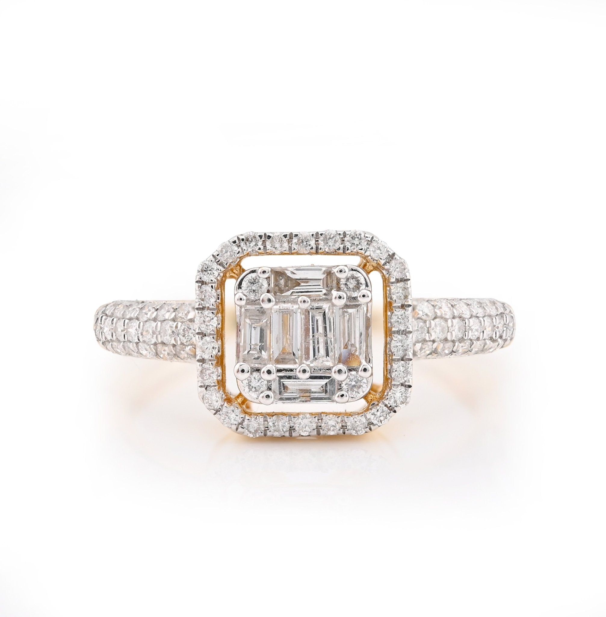 14K Yellow Gold 0.56CT Natural Diamond Round/Baguette Square shape Women Ring - Elite Jewelers - Rings