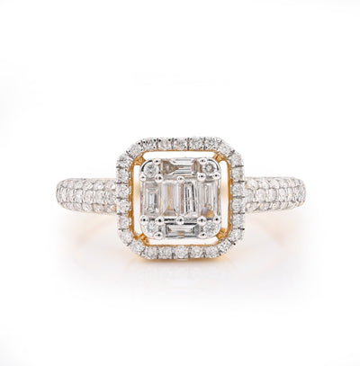 14K Yellow Gold 0.56CT Natural Diamond Round/Baguette Square shape Women Ring - Elite Jewelers - Rings