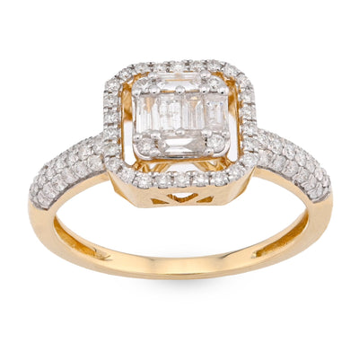 14K Yellow Gold 0.56CT Natural Diamond Round/Baguette Square shape Women Ring - Elite Jewelers - Rings