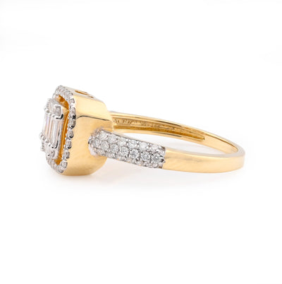 14K Yellow Gold 0.56CT Natural Diamond Round/Baguette Square shape Women Ring - Elite Jewelers - Rings