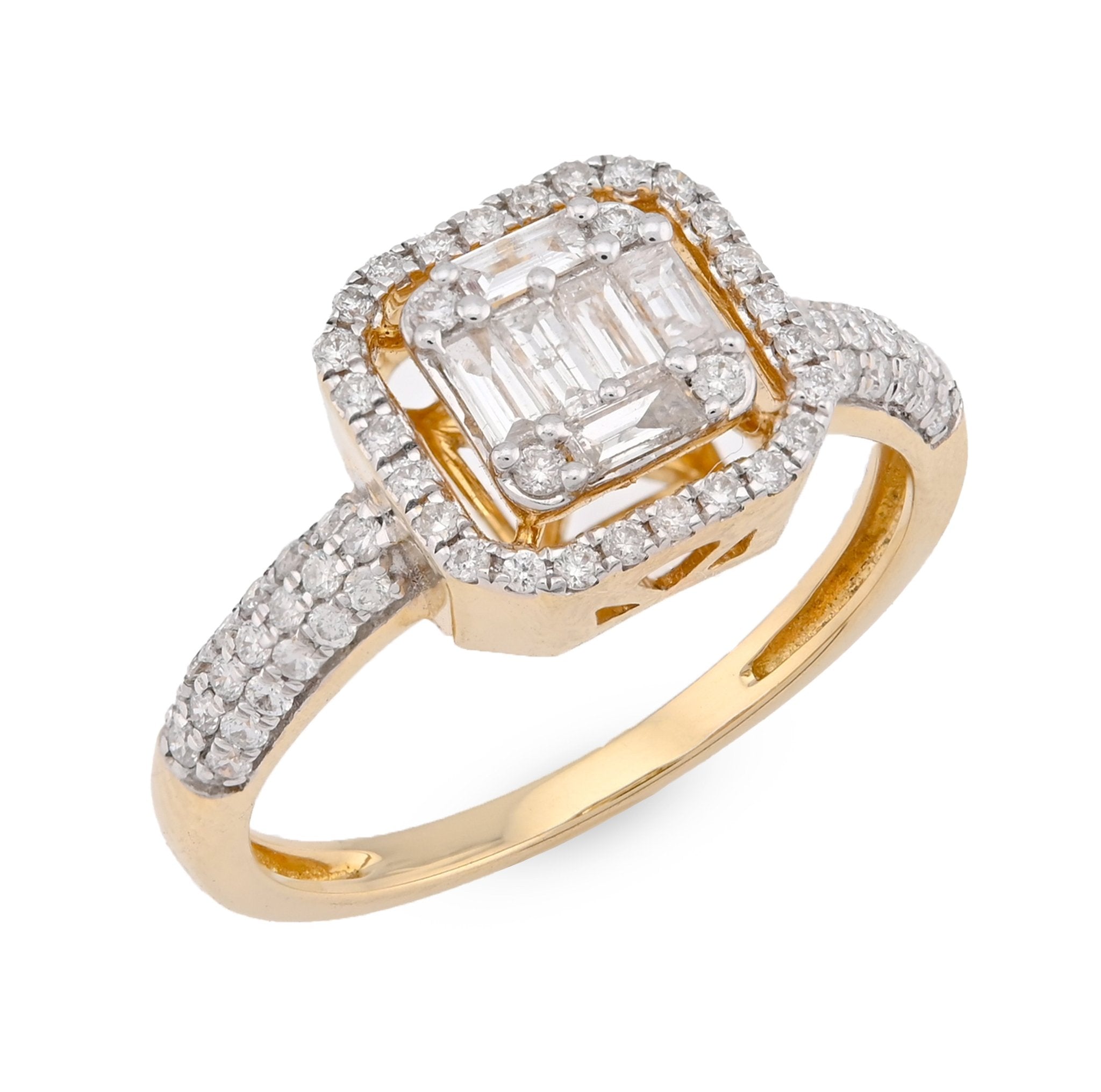 14K Yellow Gold 0.56CT Natural Diamond Round/Baguette Square shape Women Ring - Elite Jewelers - Rings