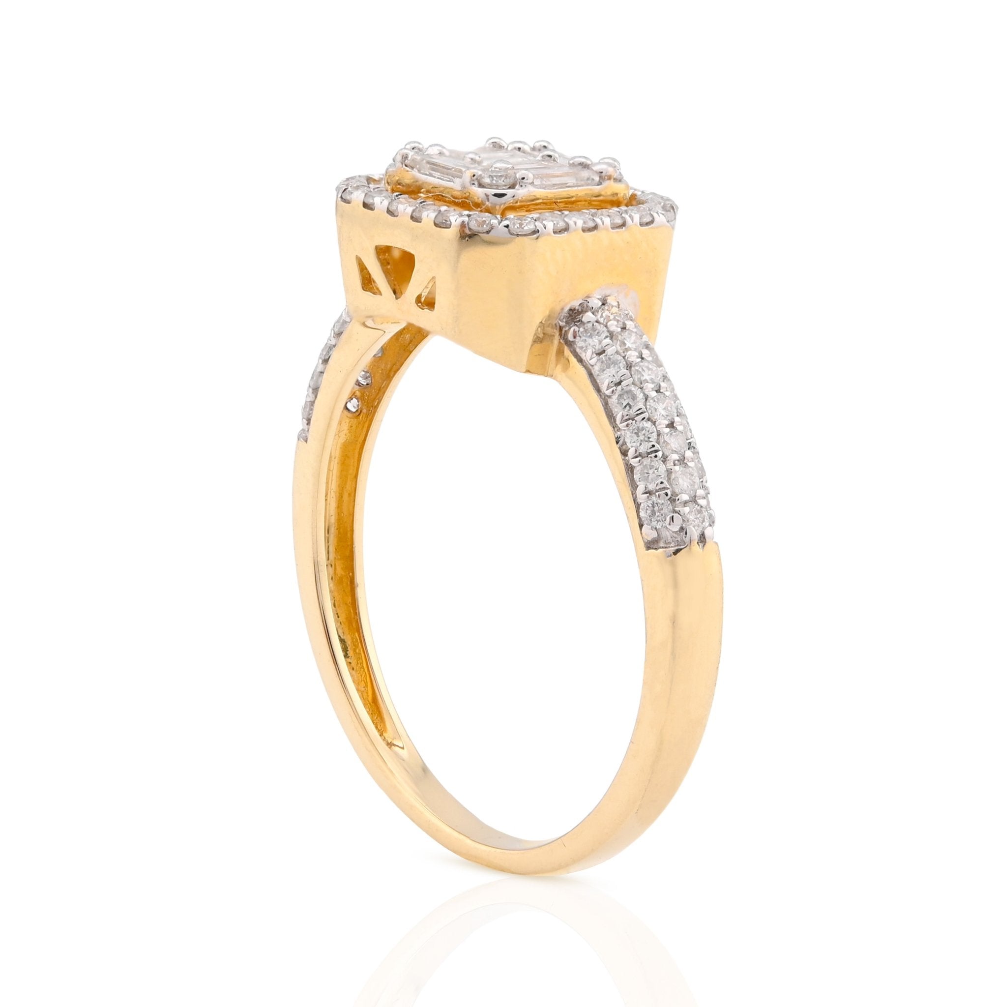 14K Yellow Gold 0.56CT Natural Diamond Round/Baguette Square shape Women Ring - Elite Jewelers - Rings