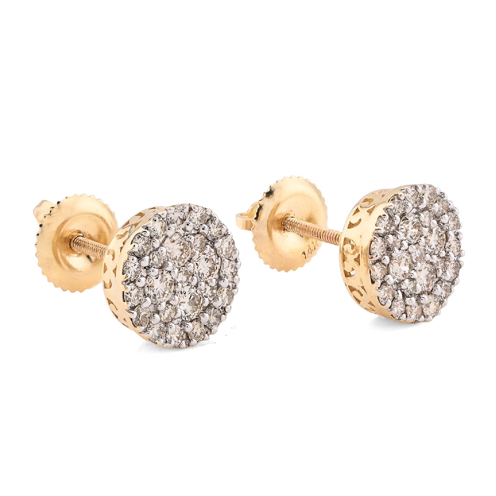 14K Yellow Gold 0.62CT Natural Diamond Round shape Halo Cluster Earrings Men Women Studs - Elite Jewelers - Earrings