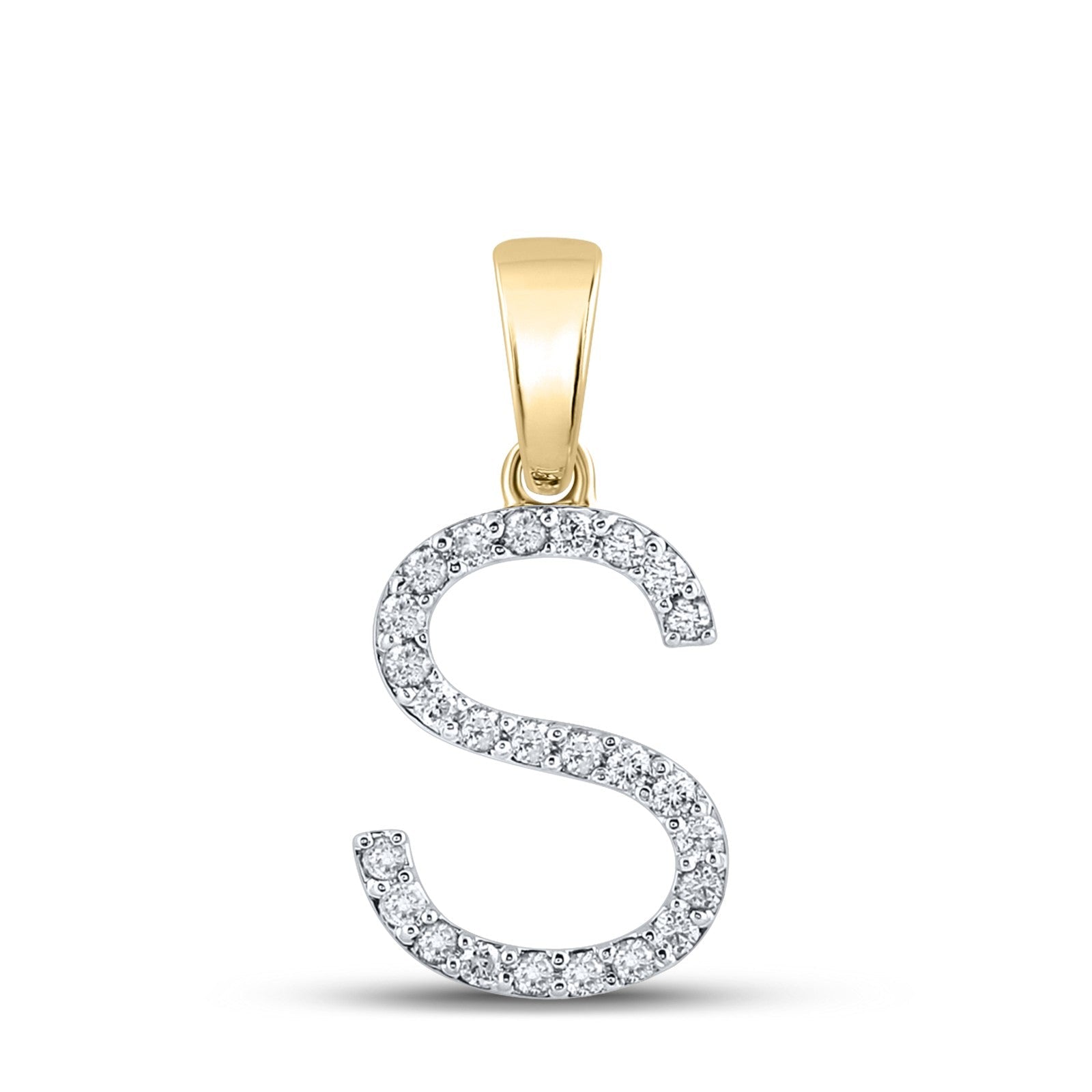 14k Yellow Gold 1.03gms 0.22CTW Natural Diamond Initial "S" Letter Pendant Charm - Elite Jewelers - Charms & Pendants