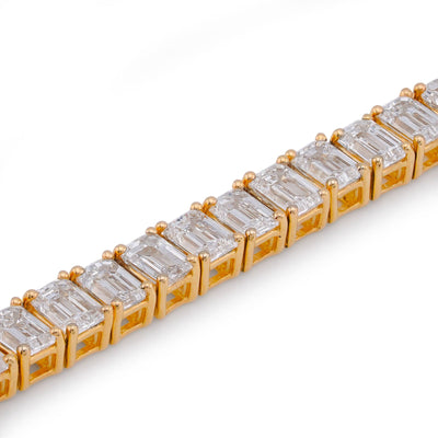 14K Yellow Gold 10CT Emerald Link Tennis Lab Diamond Men Women Bracelet 7" - Elite Jewelers-Bracelets