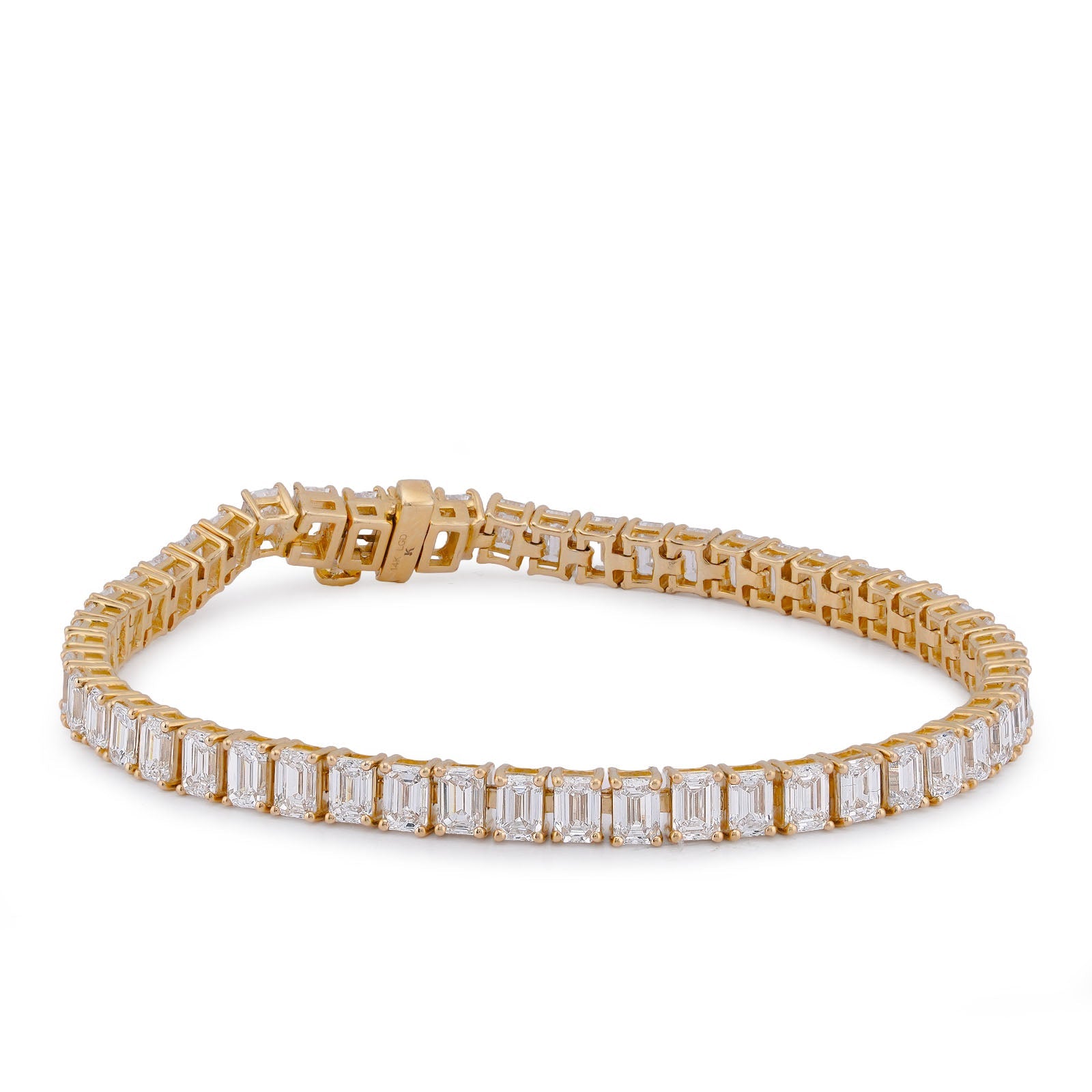 14K Yellow Gold 10CT Emerald Link Tennis Lab Diamond Men Women Bracelet 7" - Elite Jewelers-Bracelets