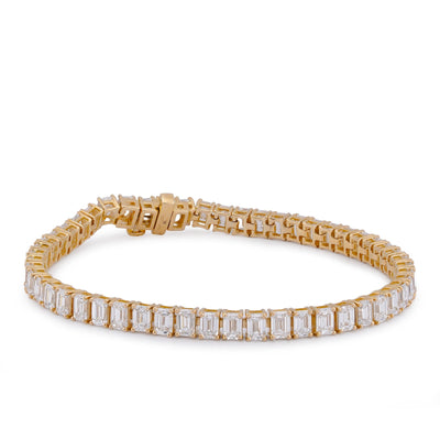 14K Yellow Gold 10CT Emerald Link Tennis Lab Diamond Men Women Bracelet 7" - Elite Jewelers-Bracelets
