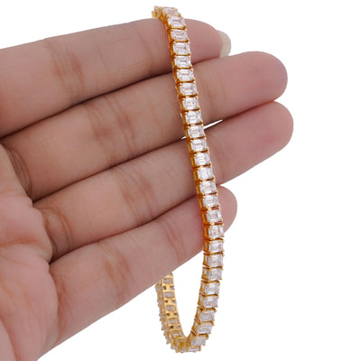 14K Yellow Gold 10CT Emerald Link Tennis Lab Diamond Men Women Bracelet 7" - Elite Jewelers-Bracelets