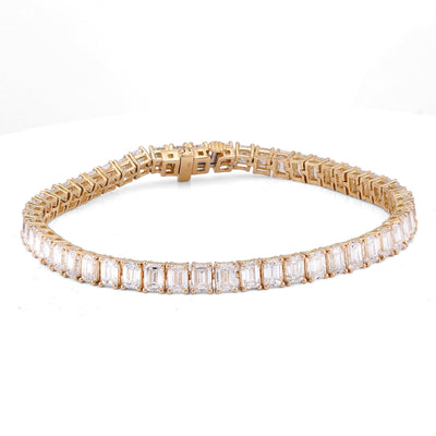 14K Yellow Gold 12.5CT Emerald Solitaire 7" Lab Diamond Tennis Bracelet - Elite Jewelers-Bracelets