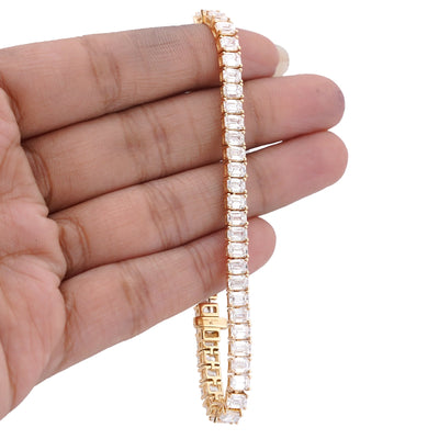 14K Yellow Gold 12.5CT Emerald Solitaire 7" Lab Diamond Tennis Bracelet - Elite Jewelers-Bracelets