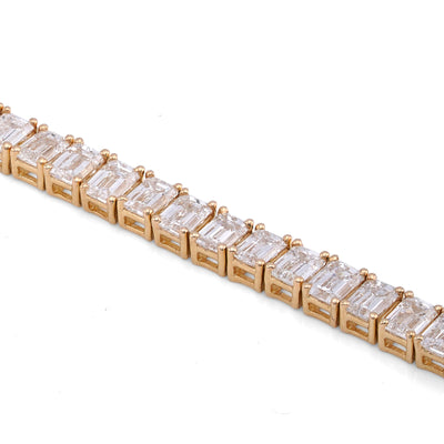 14K Yellow Gold 12.5CT Emerald Solitaire 7" Lab Diamond Tennis Bracelet - Elite Jewelers-Bracelets