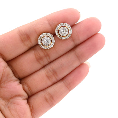 14K Yellow Gold 1.25CT Natural Diamond Round Cluster Halo Shape Men Women Earrings - Elite Jewelers - Earrings