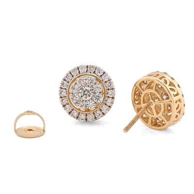 14K Yellow Gold 1.25CT Natural Diamond Round Cluster Halo Shape Men Women Earrings - Elite Jewelers - Earrings