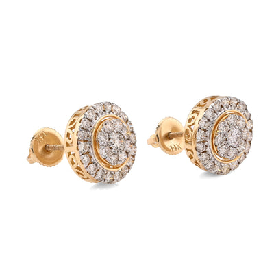 14K Yellow Gold 1.25CT Natural Diamond Round Cluster Halo Shape Men Women Earrings - Elite Jewelers - Earrings