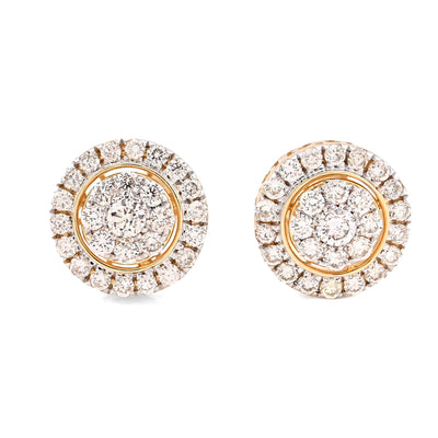 14K Yellow Gold 1.25CT Natural Diamond Round Cluster Halo Shape Men Women Earrings - Elite Jewelers - Earrings