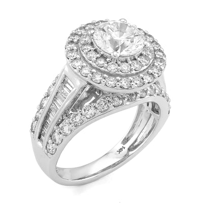 14K Yellow Gold 1.51CT Centre Round Solitaire Halo 3.3TC Side Baguette Lab DImaond Women Ring - Elite Jewelers - Rings