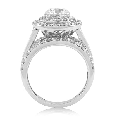 14K Yellow Gold 1.51CT Centre Round Solitaire Halo 3.3TC Side Baguette Lab DImaond Women Ring - Elite Jewelers - Rings