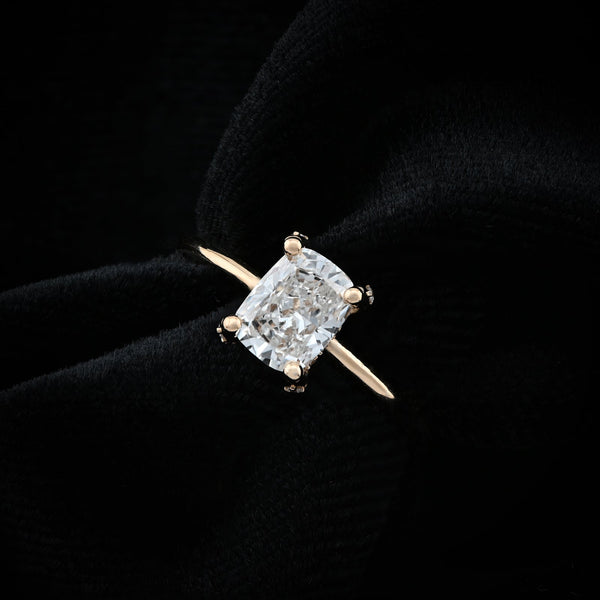 14K Yellow Gold 1CT Cushion Cut Solitaire Lab Diamond Women Wedding Ring - Elite Jewelers - Rings