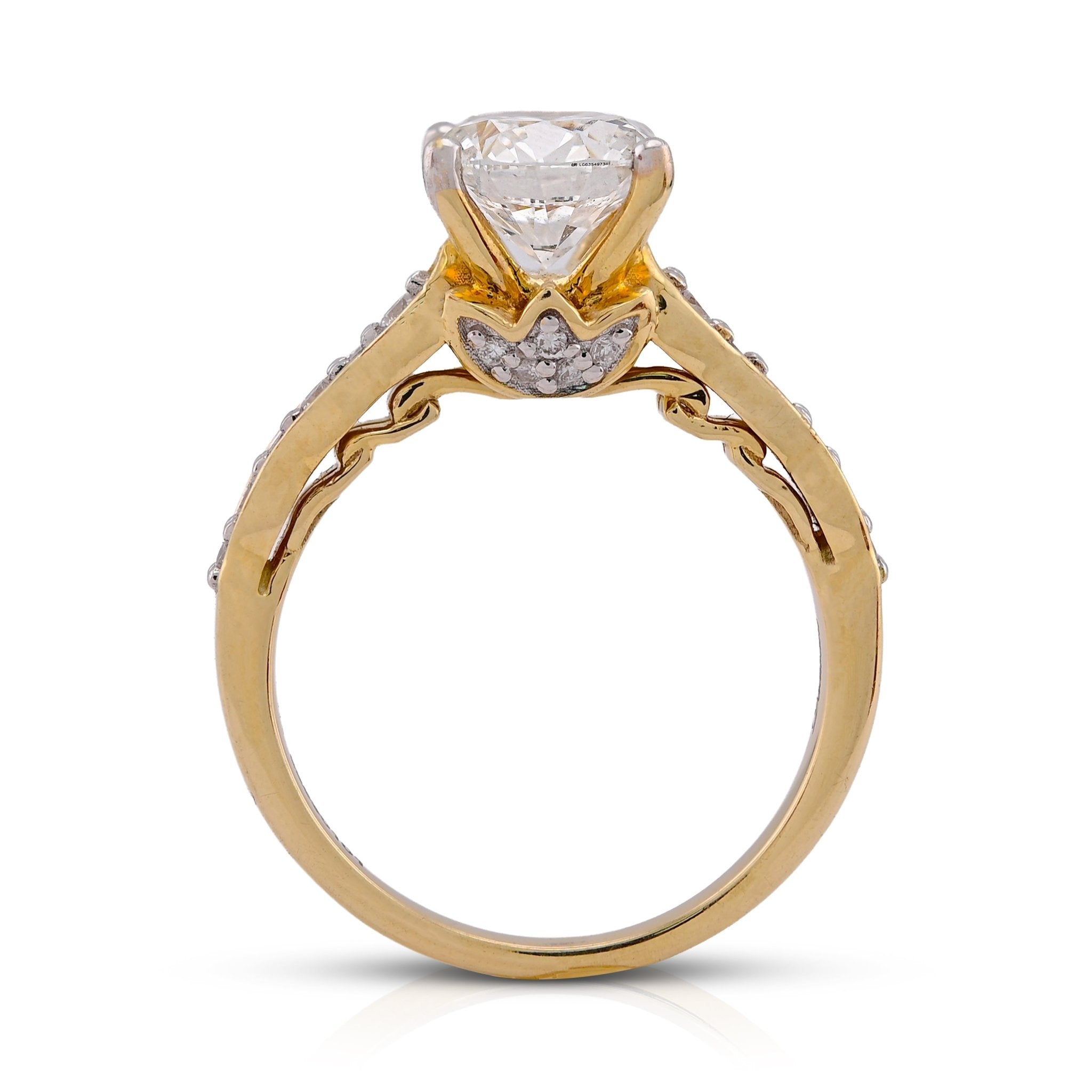 14K Yellow Gold 2.28CT Centre Round Solitaire Lab Diamond Women Ring - Elite Jewelers-Rings