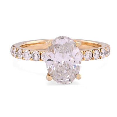 14K Yellow Gold 2.3CT Oval Solitaire Centre 3.06TC Women Ring Lab Diamond Band - Elite Jewelers - Rings