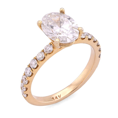 14K Yellow Gold 2.3CT Oval Solitaire Centre 3.06TC Women Ring Lab Diamond Band - Elite Jewelers - Rings