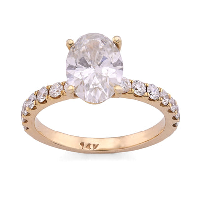 14K Yellow Gold 2.3CT Oval Solitaire Centre 3.06TC Women Ring Lab Diamond Band - Elite Jewelers - Rings
