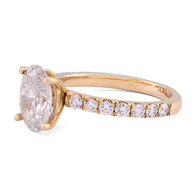 14K Yellow Gold 2.3CT Oval Solitaire Centre 3.06TC Women Ring Lab Diamond Band - Elite Jewelers - Rings