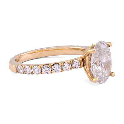 14K Yellow Gold 2.3CT Oval Solitaire Centre 3.06TC Women Ring Lab Diamond Band - Elite Jewelers - Rings