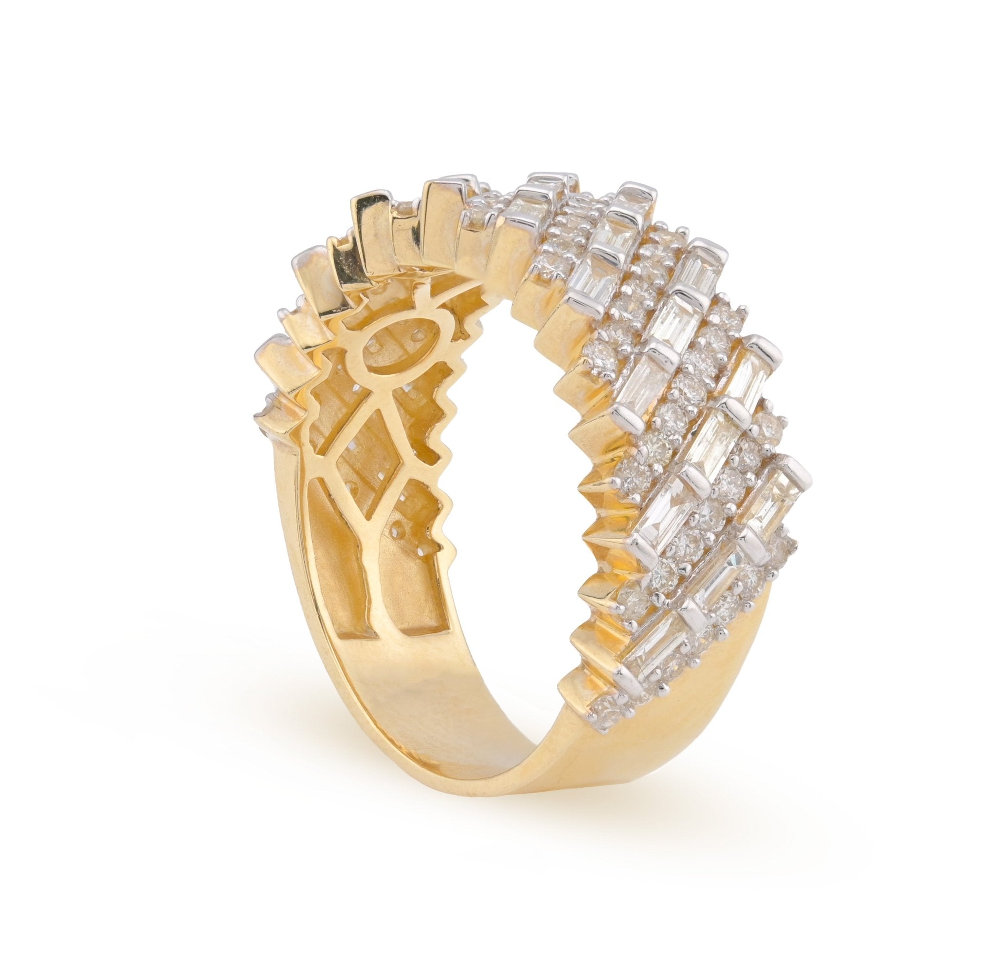 14K Yellow Gold 2.5CT Natural Diamond Round/Baguette Rectangular Men Ring 10g - Elite Jewelers - Rings