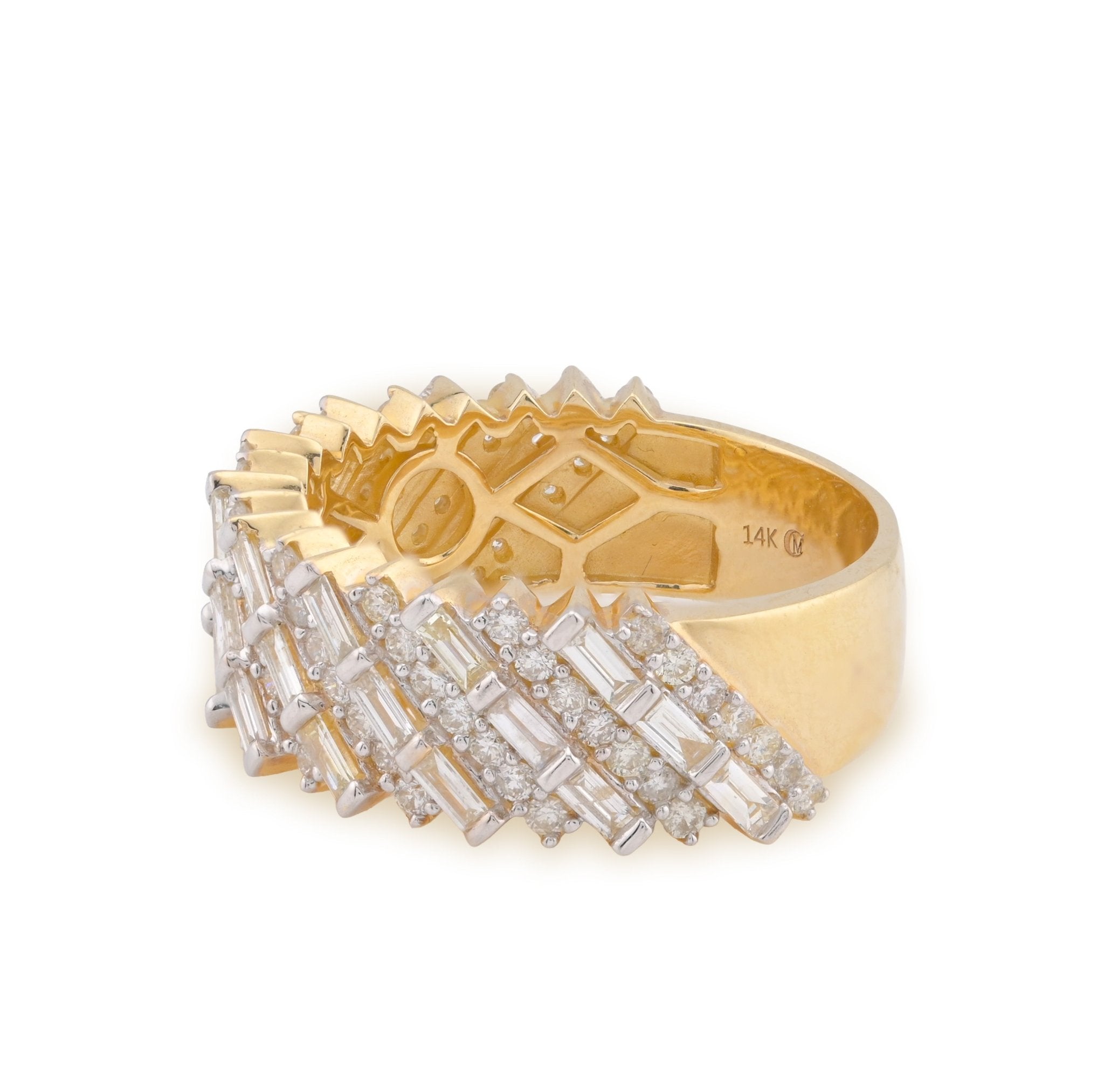 14K Yellow Gold 2.5CT Natural Diamond Round/Baguette Rectangular Men Ring 10g - Elite Jewelers - Rings