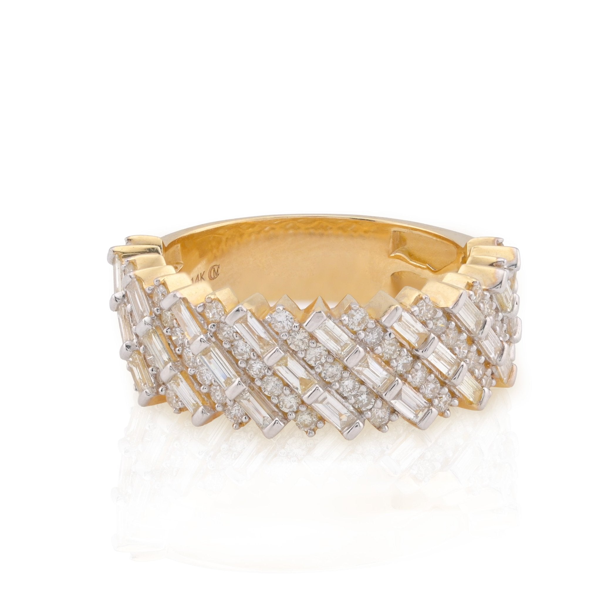 14K Yellow Gold 2.5CT Natural Diamond Round/Baguette Rectangular Men Ring 10g - Elite Jewelers - Rings