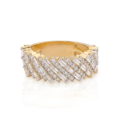 14K Yellow Gold 2.5CT Natural Diamond Round/Baguette Rectangular Men Ring 10g - Elite Jewelers - Rings