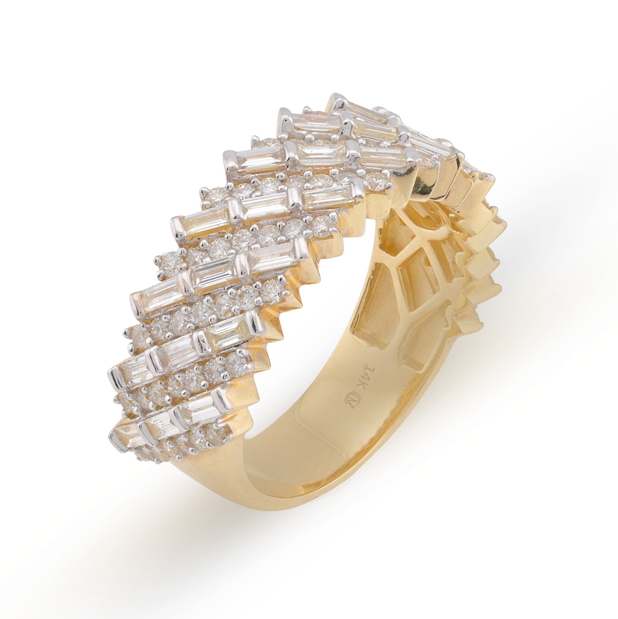 14K Yellow Gold 2.5CT Natural Diamond Round/Baguette Rectangular Men Ring 10g - Elite Jewelers - Rings
