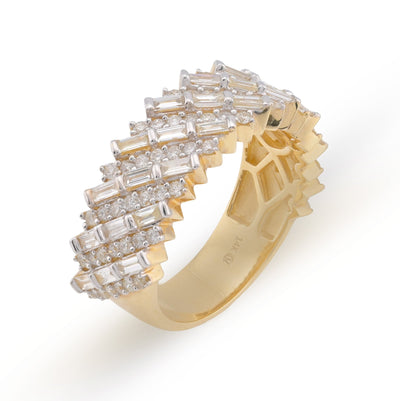 14K Yellow Gold 2.5CT Natural Diamond Round/Baguette Rectangular Men Ring 10g - Elite Jewelers - Rings