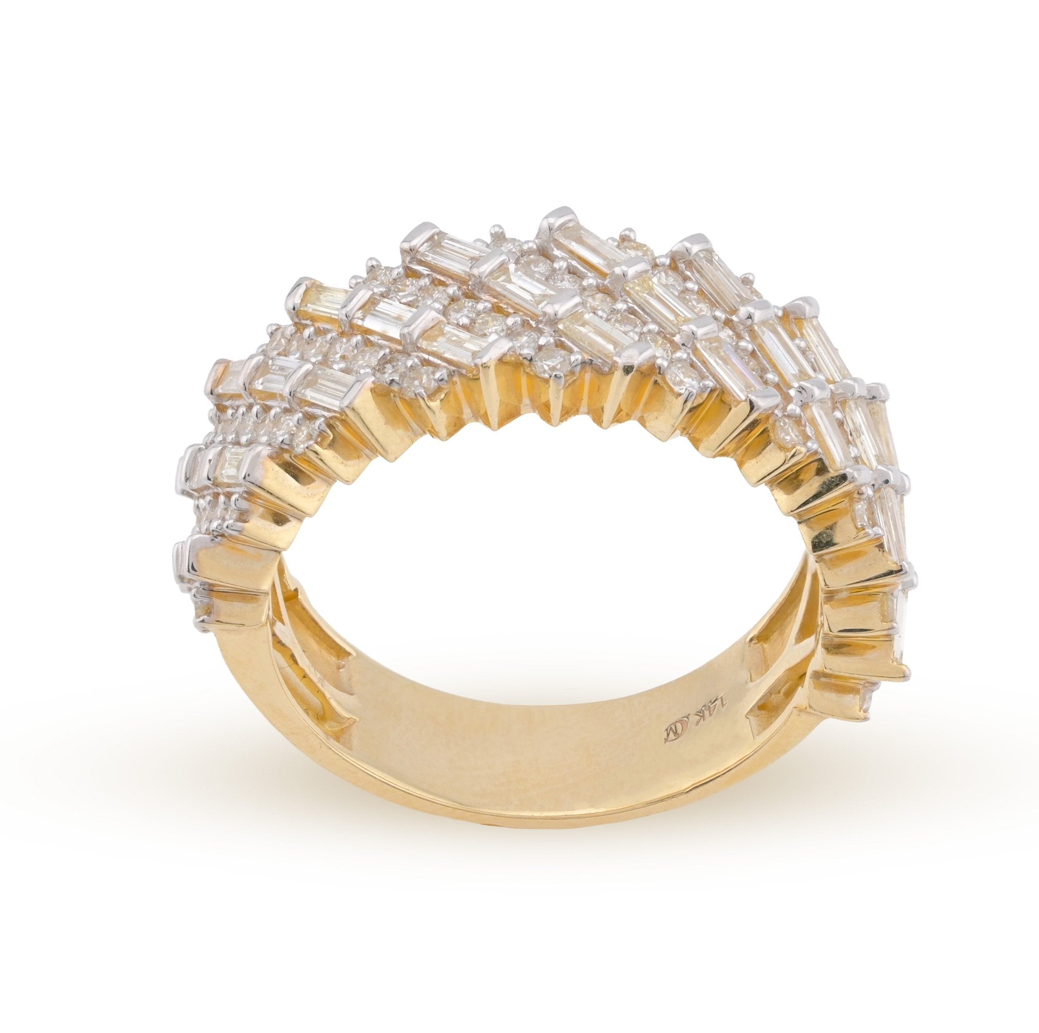 14K Yellow Gold 2.5CT Natural Diamond Round/Baguette Rectangular Men Ring 10g - Elite Jewelers - Rings