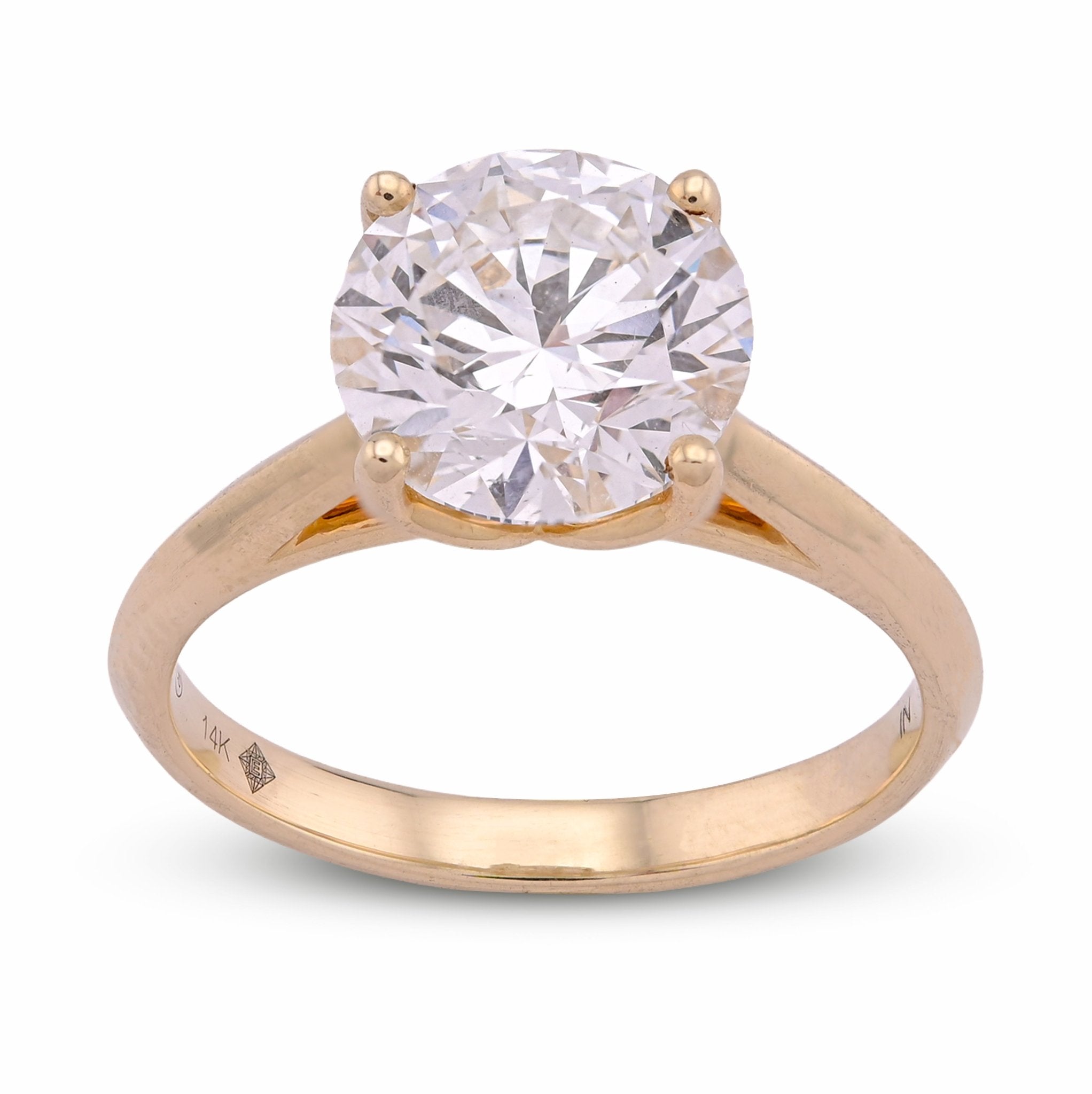 14K Yellow Gold 2.5CT Round Solitaire Centre Lab Diamond Women Ring - Elite Jewelers - Rings