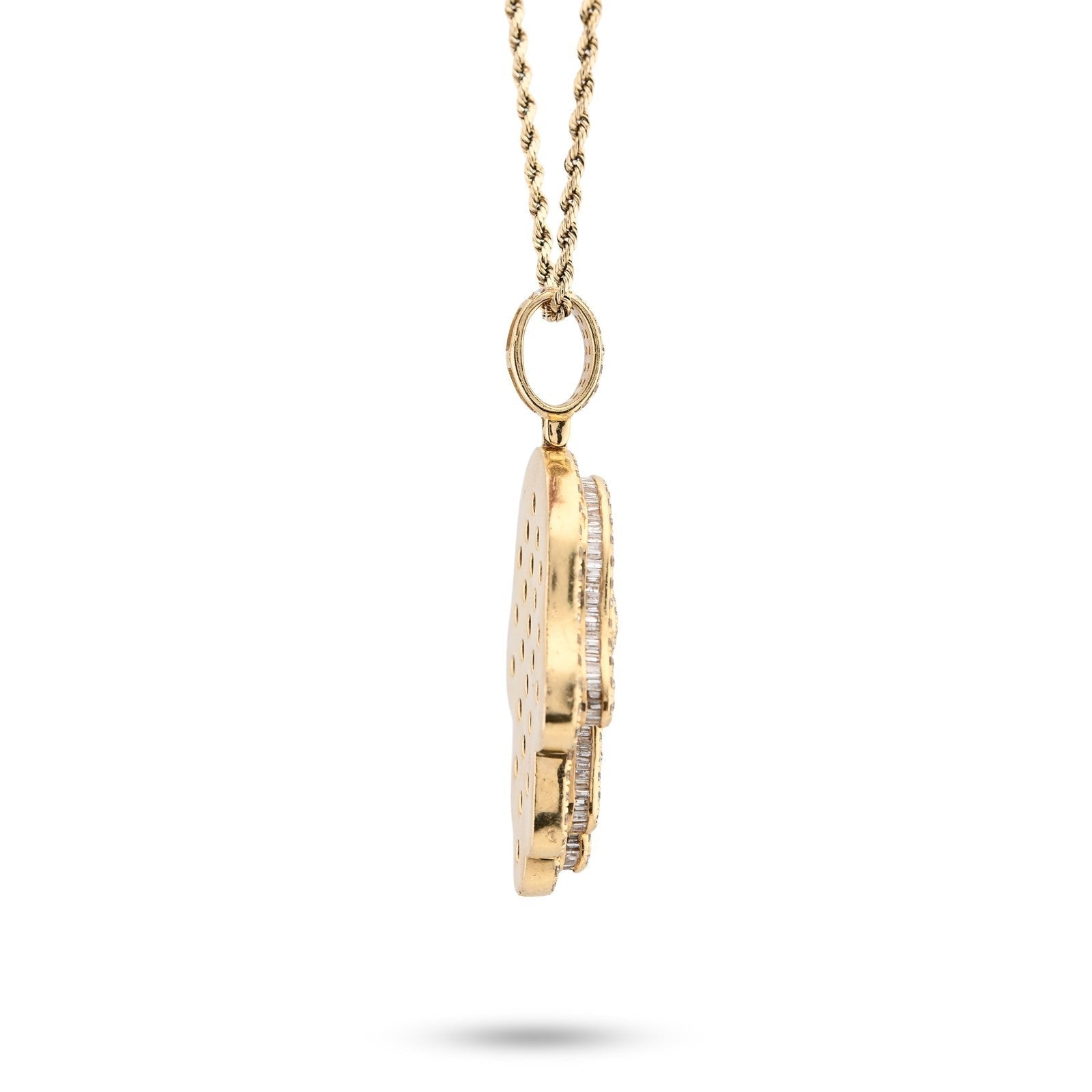 14k Yellow Gold 27.7gm 5.9CTW Round/Baguette Diamond Evil Eye Hamsa Hand Pendant - Elite Jewelers - Charms & Pendants