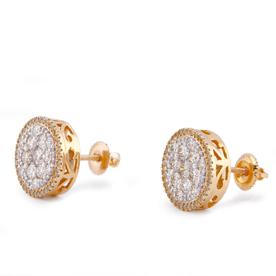 14K Yellow Gold 2CT Halo Flower Cluster Round Shape Natural Diamond Men Women Earrings - Elite Jewelers-Earrings