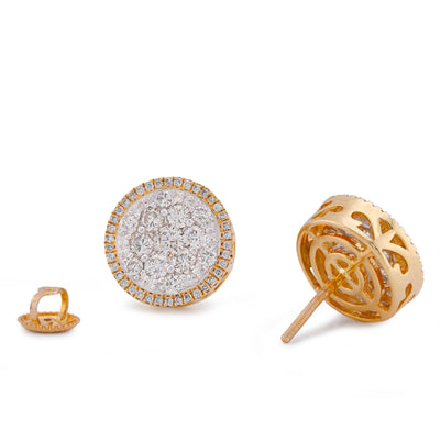 14K Yellow Gold 2CT Halo Flower Cluster Round Shape Natural Diamond Men Women Earrings - Elite Jewelers-Earrings
